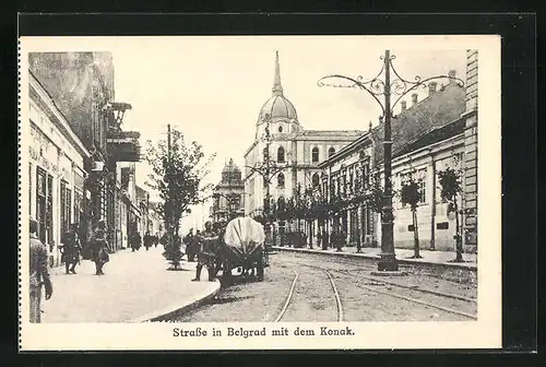 AK Belgrad, Soldaten in der Strasse mit dem Konak
