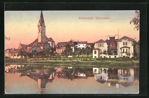AK Knittelfeld, Ortspartie mit Kirche am Ufer