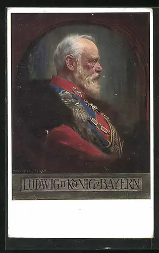 Künstler-AK AK König Ludwig III. von Bayern in Uniform von der Seite betrachtet