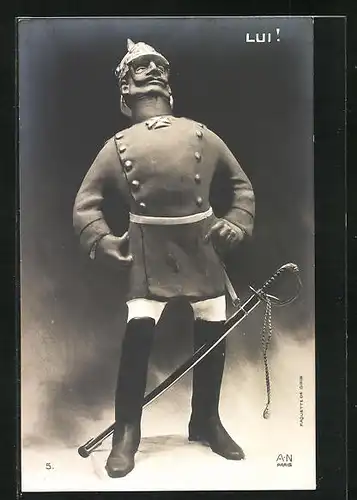 AK Karikatur v. Kaiser Wilhelm II., mit geschwollener Brust