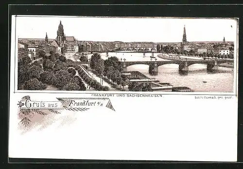 Lithographie Frankfurt-Sachsenhausen, Gesamtansicht der Stadt