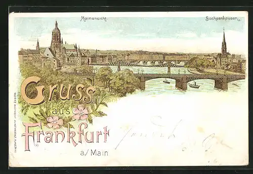 Lithographie Frankfurt, Sachsenhausen & Mainansicht