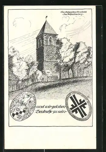 Künstler-AK Wunsiedel, Festpostkarte 4. Reichsjugendtreffen der Deutschen Turnerschaft 1929, Katharinenberg-Kirche