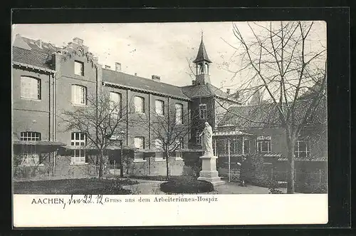 AK Aachen, Arbeiterinnen-Hospiz mit Denkmal