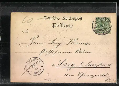 Vorläufer-Lithographie Aachen, 1895, Ortsansicht, Mariensäule, Heiligtümer
