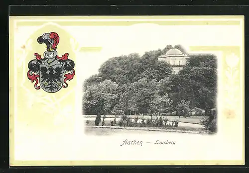 Passepartout-Lithographie Aachen, Lousberg und Wappen