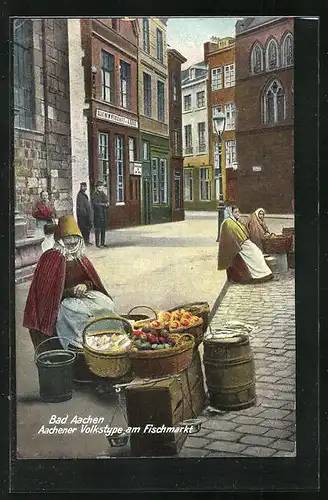 AK Aachen, Marktfrauen auf dem Fischmarkt