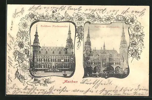 AK Aachen, Rathaus, Vorder- und Rückansicht