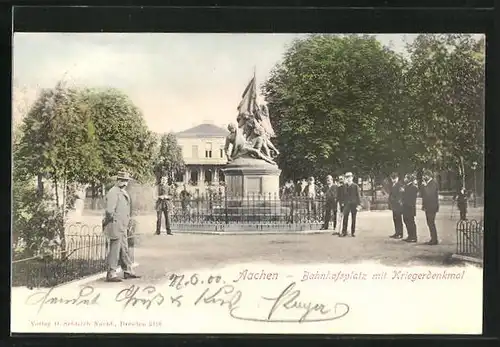 AK Aachen, Bahnhofsplatz mit Kriegerdenkmal