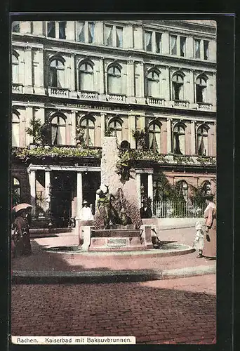 AK Aachen, Kaiserbad mit Bakauvbrunnen u. Städtisches Badehaus