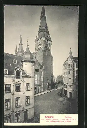 AK Aachen, Rathaus mit Granus- und Römerturm