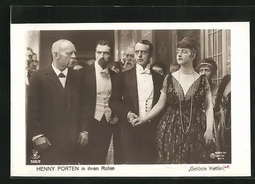 AK Henny Porten in einer Filmszene aus Gelöste Ketten, dramatische Szene auf dem Ball