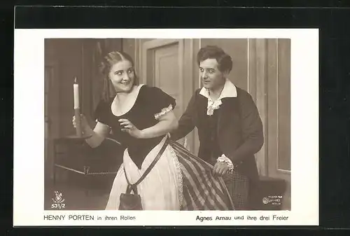 AK Agnes Arnau und ihre drei Freier, Filmszene mit Henny Porten und einem Freier