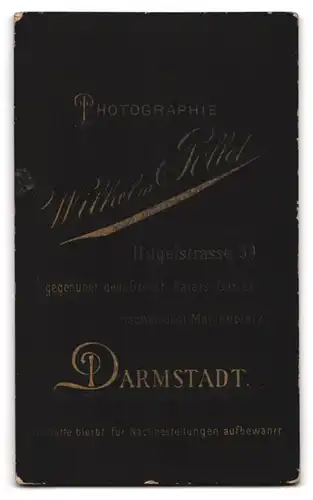 Fotografie Wilhelm Pöllot, Darmstadt, Portrait niedliches Kleinkind im weissen Hemd auf Sessel sitzend