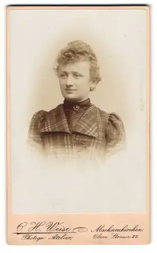 Fotografie O. H. Weise, Markneukirchen, Portrait junge Dame im karierten Kleid