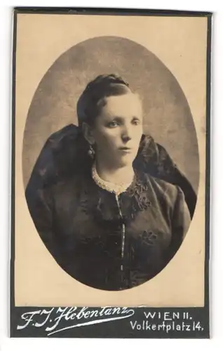 Fotografie F. J. Hebentanz, Wien, Portrait Dame mit Haarschleife, Tracht