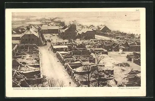 AK Gerdauen, von den Russen zerstörte Ortschaft im Winter
