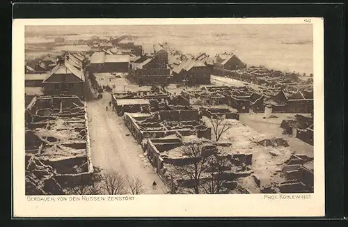 AK Gerdauen, von den Russen zerstörte Ortschaft im Winter