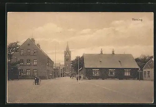 AK Herning, Strassenansicht mit Kirche