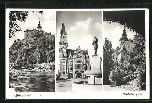 AK Friedland / Frydlant, Burg, Rathaus und Kirche