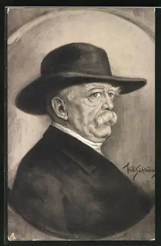 Künstler-AK Bismarck, Profilportrait mit Hut