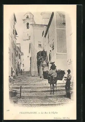 AK Villefranche-sur-Mer, Eselreiterin in der Rue d`Eglise