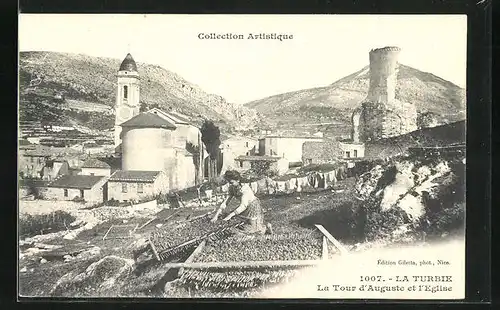 AK La Turbie, La Tour d`Auguste et l`Eglise