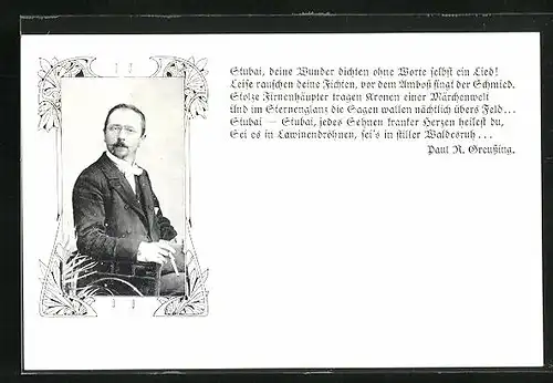 AK Paul R. Greussling, Portrait mit Vers