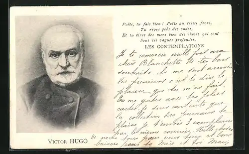 AK Dichter Victor Hugo, Portrait mit Vers