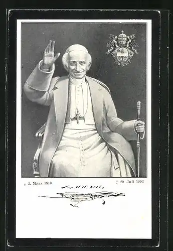 AK Porträtbild von Papst Leo XIII. mit Wappen