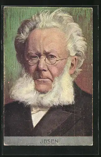 Künstler-AK Porträtbild von Schriftsteller Ibsen mit grauem Vollbart