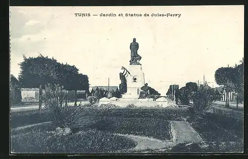 AK Tunis, Jardin et Statue de Jules-Ferry