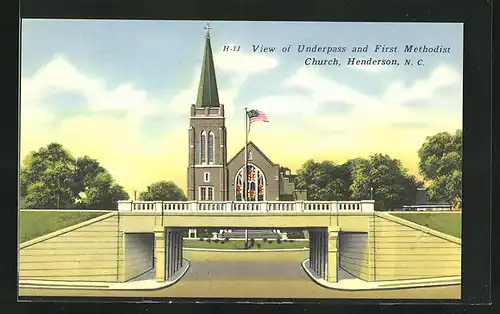 AK Henderson, NC, View of Underpass and First Methodist Church