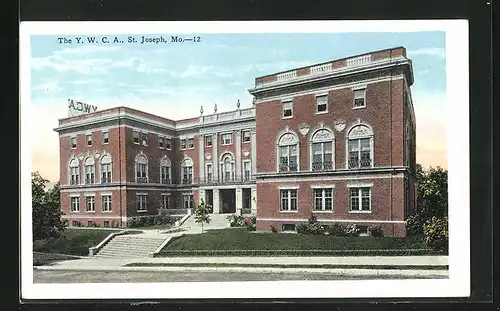 AK St. Joseph, MO, Y.W.C.A., Blick zum roten Gebäude