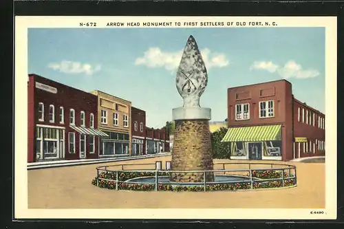 AK Old Fort, NC, Arrow Head Monument to first settlers