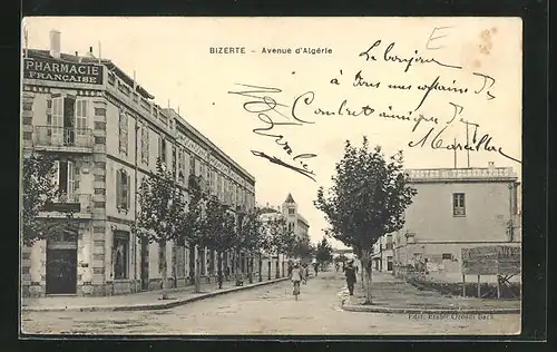 AK Bizerte, Pharmacie francaise & Poste et Telegraphes en Avenue d`Algerie