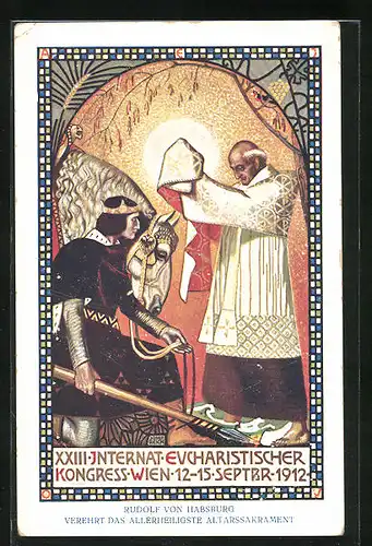 Künstler-AK Wien, XXIII Internationaler Eucharistischer Kongress 1912, Geistlicher und Prinz mit Pferd