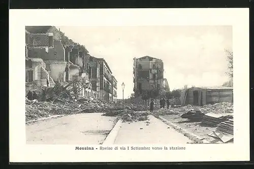AK Messina, Rovine di via I Settembre verso la stazione, Erdbeben