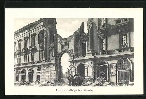 AK Messina, Eingebrochenes Gebäude nach dem Erdbeben 1908