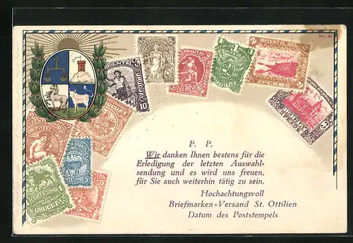 AK Briefmarken aus Urugray mit Wappen