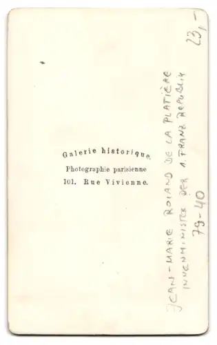 Fotografie Photographie parisienne, Paris, Portrait Jean-Marie Roland de le Platière, Innenminister der 1. Franz. Rep.