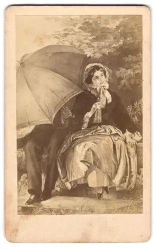 Fotografie Gemälde von Harret, Der willkommene Schutz, Liebespaar unterm Regenschirm