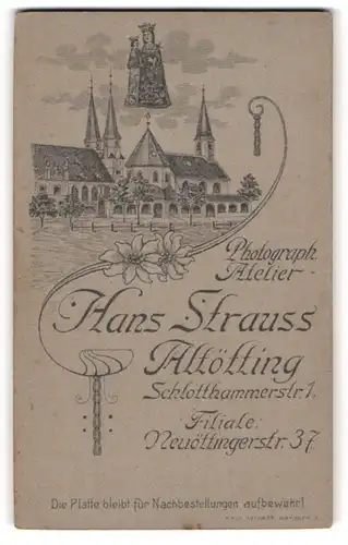 Fotografie Hans Strauss, Altötting, rückseitige Ansicht Altötting, Kirchen, vorderseitig Portrait