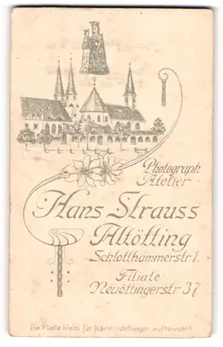 Fotografie Hans Strauss, Altötting, rückseitige Ansicht Altötting, Kirchen, vorderseitig Portrait