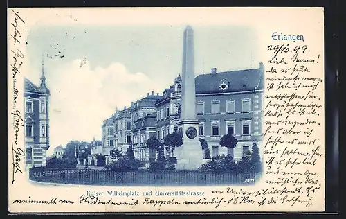 AK Erlangen, Kaiser Wilhelmplatz und Universitätsstrasse