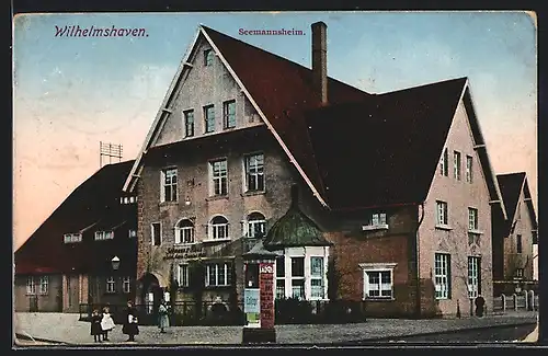 AK Wilhelmshaven, Litfasssäule vor dem Seemannsheim