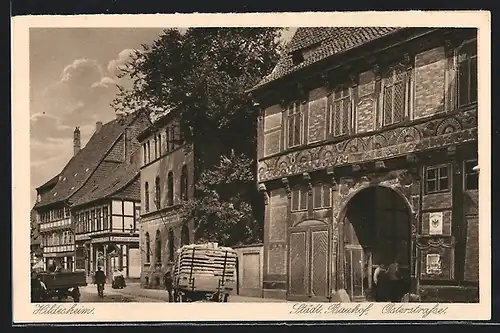 AK Hildesheim, Städt. Bauhof Osterstrasse, mit beladenem Wagen und Restaurant