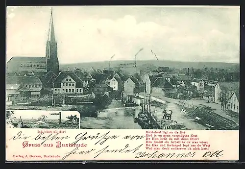 AK Buxtehude, Ortsansicht mit Kirche