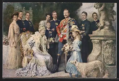 AK Kaiserin Auguste Victoria und Mädchen mit Blumenstrauss