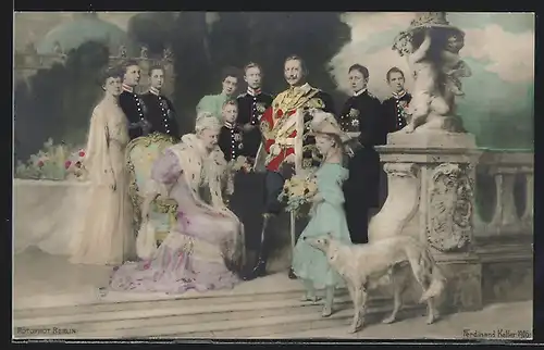 AK Deutsche Kaiserfamilie im Schlosspark, Kaiser Wilhelm II.